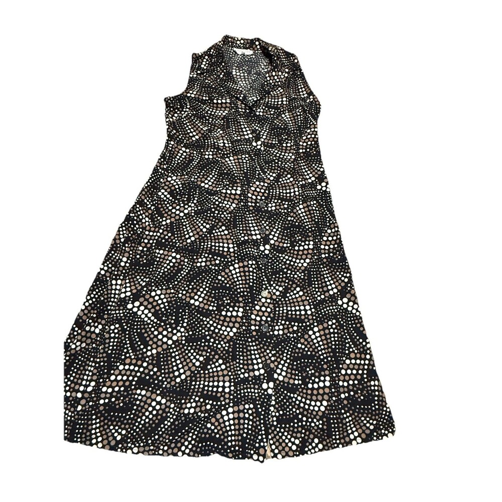 Studio 1 Sleevless button front midi dress in abstract in polkadot print